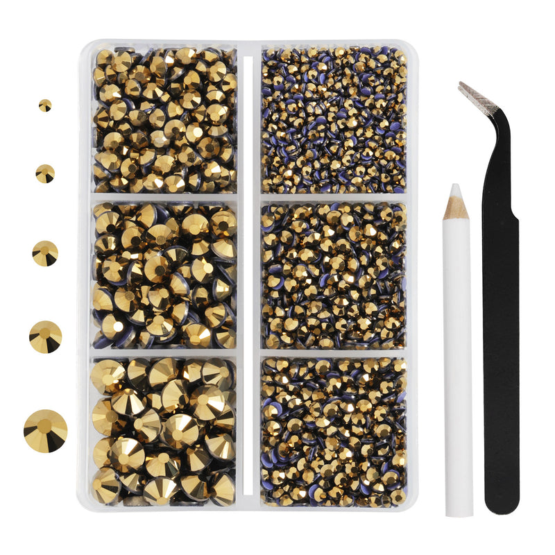 Hotfix Rhinestones 3960pcs, Rhinestone for Clothes, Hot Fix Crystals Rhinestones with Tweezers and Wax Pencil Kit,Mixed 5 Sizes, SS6-SS30, Aurum
