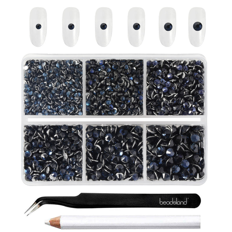 Beadsland 4300pcs Flatback Rhinestones,  Nail Gems Round Crystal Rhinestones for Crafts,Mixed 6 Sizes with Picking Tweezers and Wax Pencil Kit- Montana