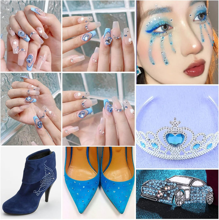 Beadsland 8300PCS Flatback Rhinestones, Nail Gems Round Crystal Rhinestones for Crafts, Mixed 10 Sizes with Wax Pencil and Tweezer Kit, SS3-SS30-Light Sapphire