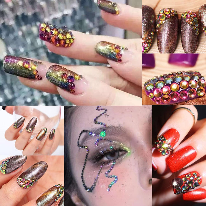 Beadsland Strasssteine ​​für Make-up, 8 Größen, 2500 Stück, flache Rückseite, Gesichtssteine, für Nägel, Basteln mit Pinzette und Wachsstift – grüner Vulkan