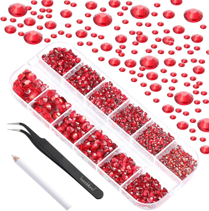 Beadsland Rhinestones for Makeup,8 sizes 2500pcs Flatback Rhinestones Face Gems for Nails Crafts with Tweezers and Wax Pencil- Siam