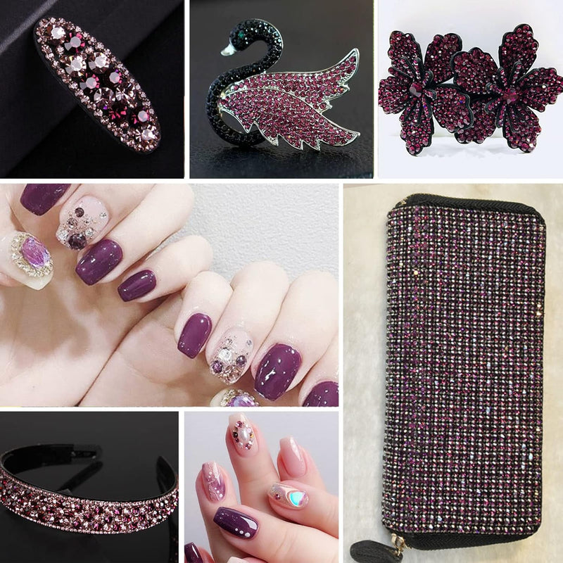 Beadsland Rhinestones for Makeup,8 sizes 2500pcs Flatback Rhinestones Face Gems for Nails Crafts with Tweezers and Wax Pencil - Amethyst
