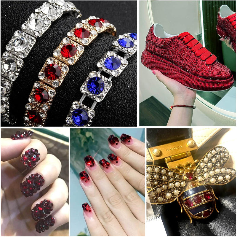 Beadsland Rhinestones for Makeup,8 sizes 2500pcs Flatback Rhinestones Face Gems for Nails Crafts with Tweezers and Wax Pencil- Dark Siam