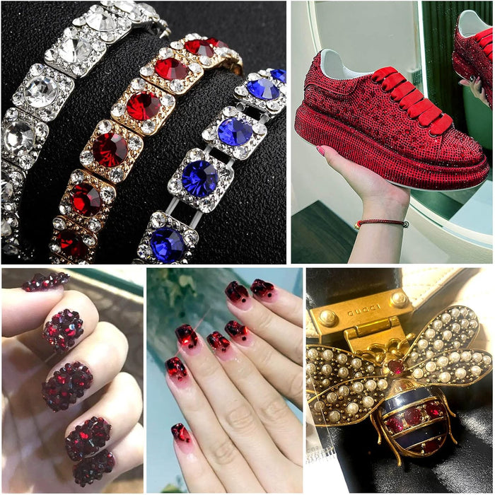 Diamantes de imitación Beadsland para maquillaje, 8 tamaños, 2500 piezas, diamantes de imitación con reverso plano, gemas para la cara para manualidades de uñas con pinzas y lápiz de cera, Siam oscuro