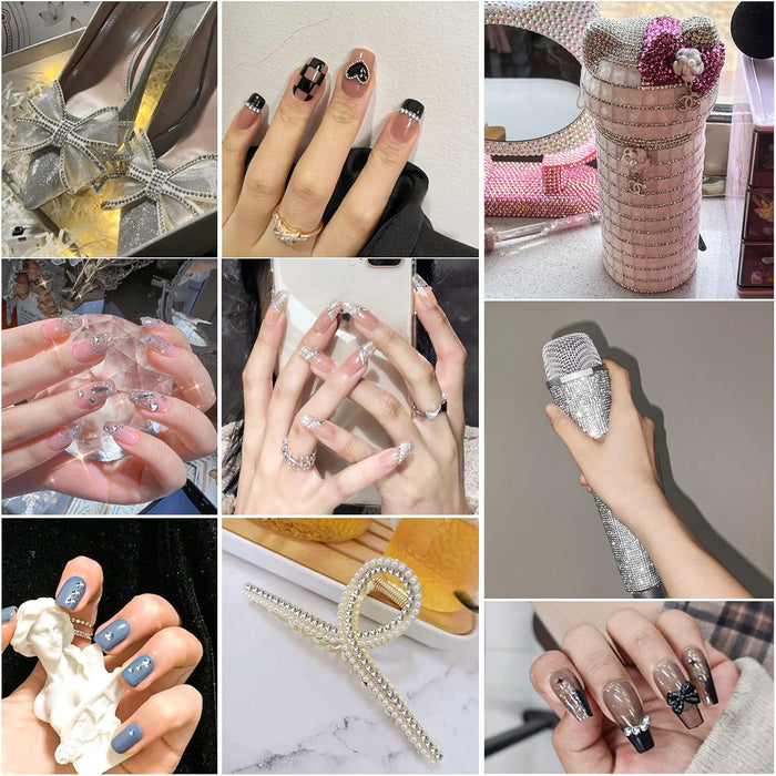 Beadsland Rhinestones for Makeup,8 sizes 2500pcs Flatback Rhinestones Face Gems for Nails Crafts with Tweezers and Wax Pencil- Silver Hematite