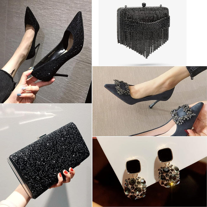 Beadsland 8300 piezas de diamantes de imitación con reverso plano, gemas para uñas, diamantes de imitación de cristal redondos para manualidades, 10 tamaños mezclados con lápiz de cera y kit de pinzas, SS3-SS30-Black Diamond