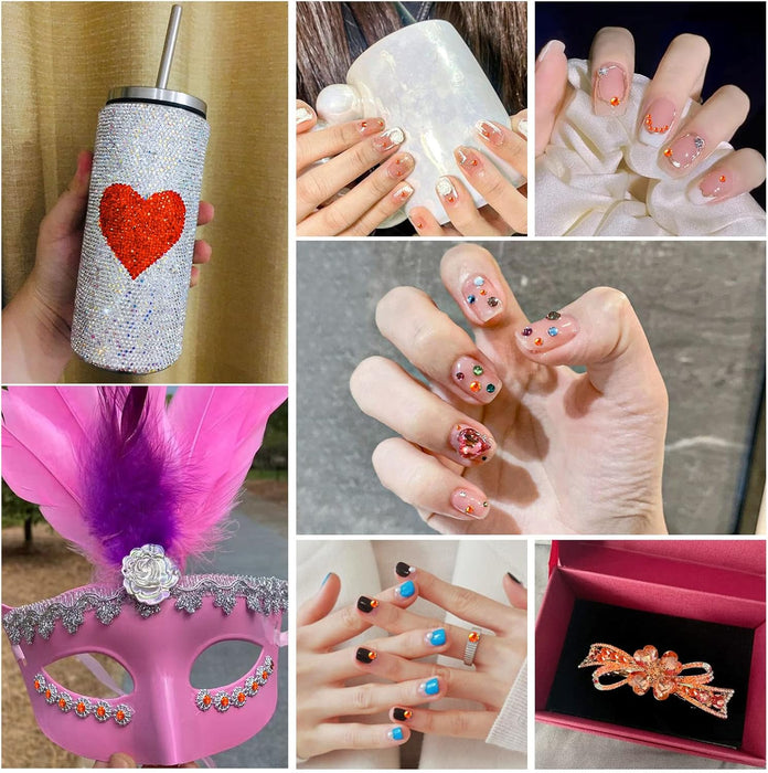 Diamantes de imitación Beadsland para maquillaje, 8 tamaños, 2500 piezas, diamantes de imitación con reverso plano, gemas para la cara para uñas, manualidades con pinzas y lápiz de cera, naranja
