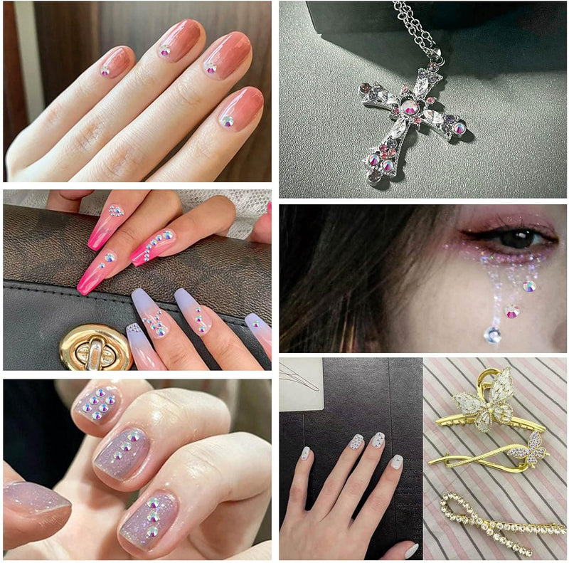 Beadsland 8300PCS Flatback Rhinestones, Nail Gems Round Crystal Rhinestones for Crafts, Mixed 10 Sizes with Wax Pencil and Tweezer Kit, SS3-SS30-Transparent AB