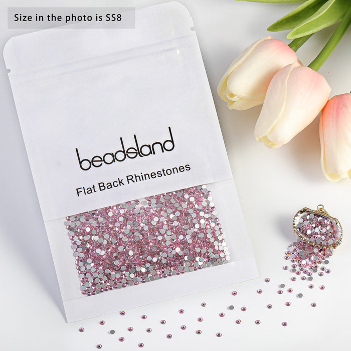 Beadsland Kristall-Strasssteine ​​mit flacher Rückseite, runde Edelsteine ​​für Nagelkunst und Bastelarbeiten, zum Kleben – Hellrosa