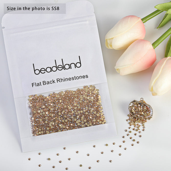 Beadsland Flat Back Crystal Rhinestones Round Gems For Nail Art And Craft Glue Fix - Golden Shadow