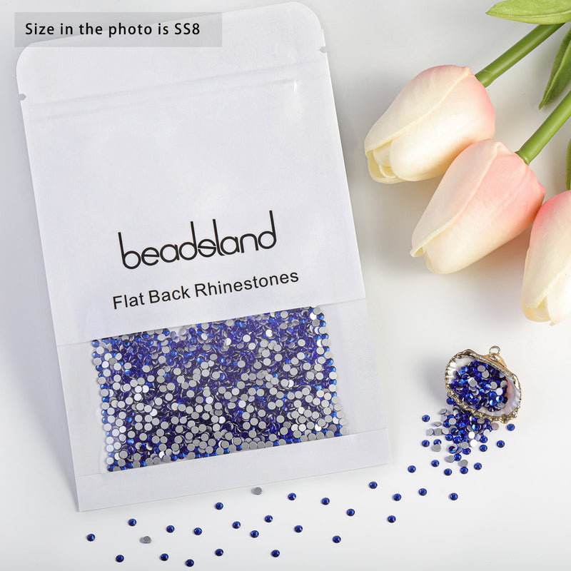 Beadsland Kristall-Strasssteine ​​mit flacher Rückseite, runde Edelsteine ​​für Nagelkunst und Bastelarbeiten, zum Kleben – Saphir