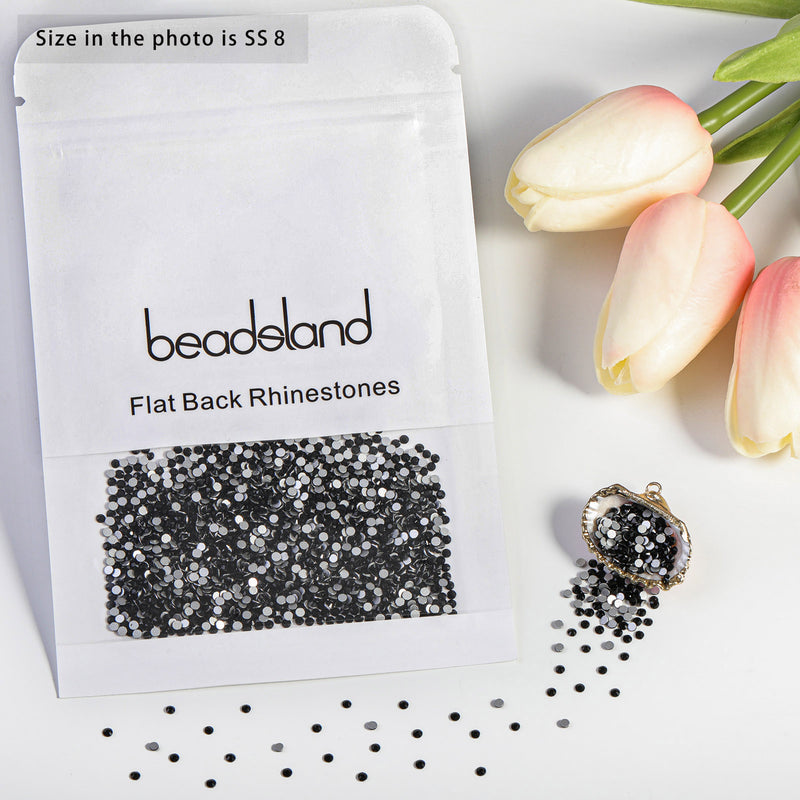 Beadsland Flat Back Crystal Rhinestones Round Gems For Nail Art And Craft Glue Fix - Black