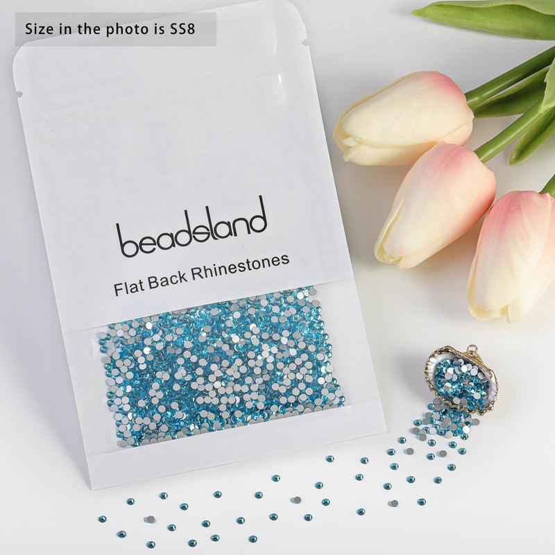 Beadsland Flat Back Crystal Rhinestones Round Gems For Nail Art And Craft Glue Fix - Aquamarine
