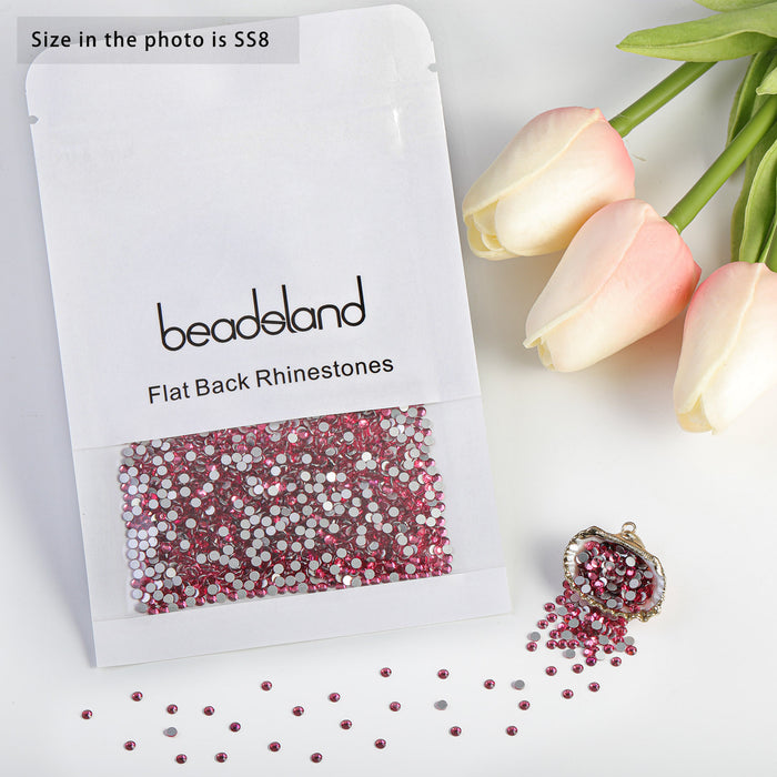 Beadsland Flat Back Crystal Rhinestones Round Gems For Nail Art And Craft Glue Fix- Rose