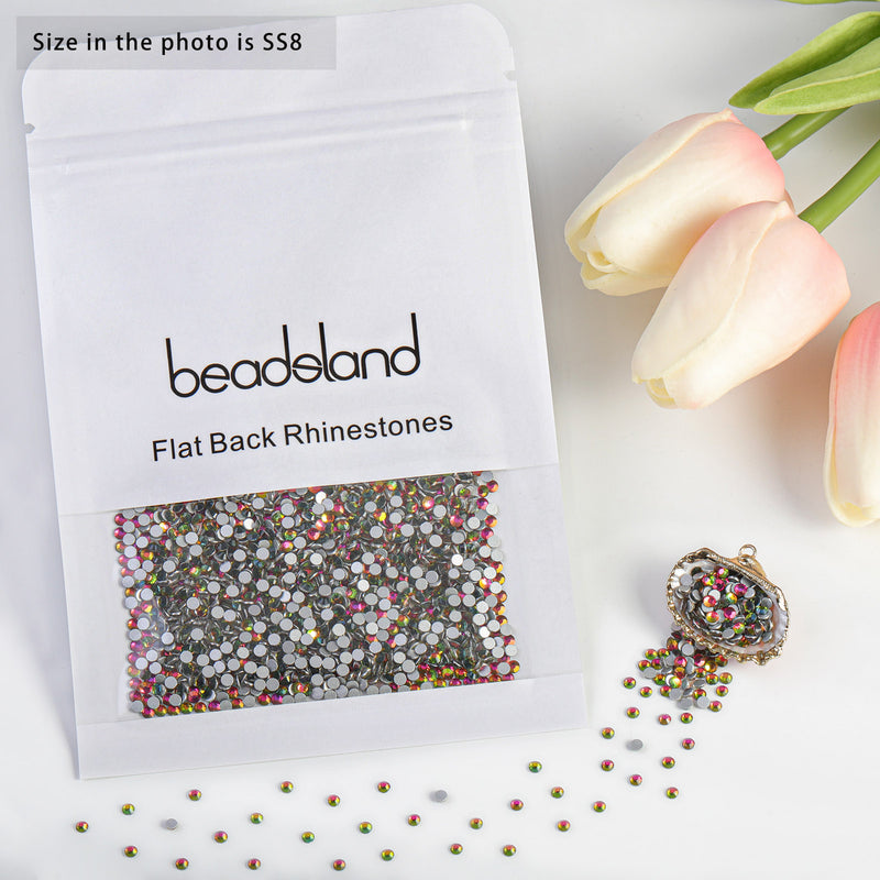 Beadsland Flat Back Crystal Rhinestones Round Gems For Nail Art And Craft Glue Fix - Rainbow