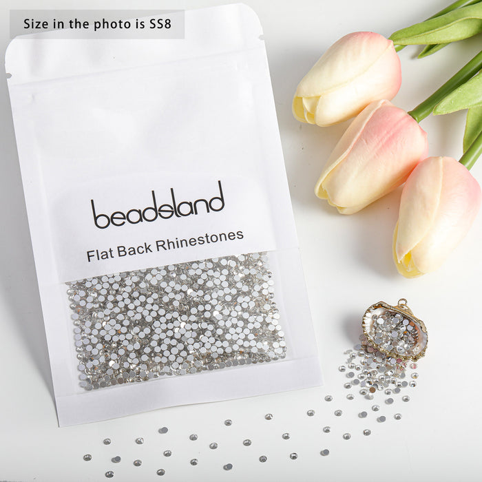 Beadsland Flat Back Crystal Rhinestones Gemas redondas para Nail Art y Craft Glue Fix - Cristal