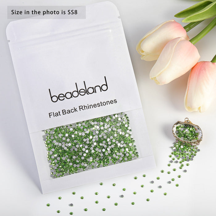 Beadsland Flat Back Crystal Rhinestones Round Gems For Nail Art And Craft Glue Fix- Light Green