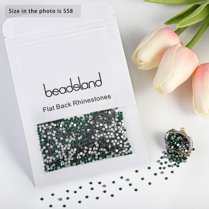 Beadsland Kristall-Strasssteine ​​mit flacher Rückseite, runde Edelsteine ​​für Nagelkunst und Bastelarbeiten, Klebefixierung – Smaragd