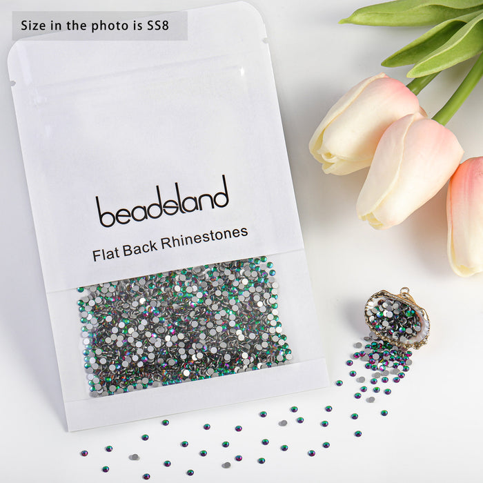 Beadsland - Diamantes de imitación de cristal con parte trasera plana, gemas redondas para decoración de uñas y pegamento para manualidades, color verde volcán