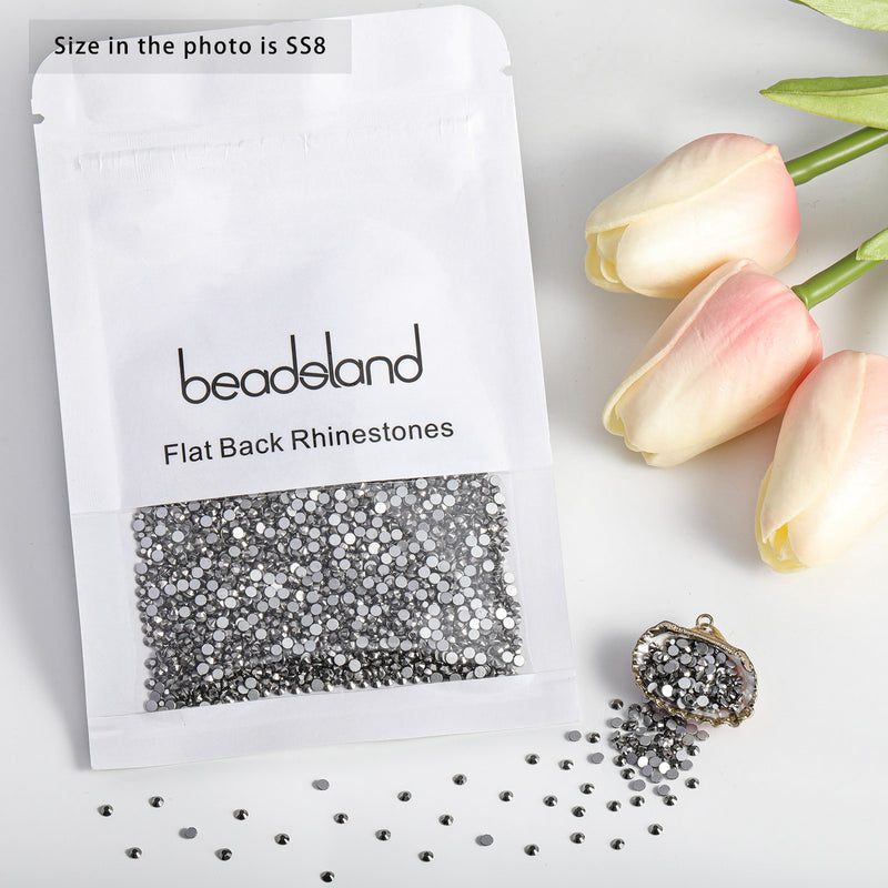 Beadsland Flat Back Crystal Rhinestones Round Gems For Nail Art And Craft Glue Fix - Hematite
