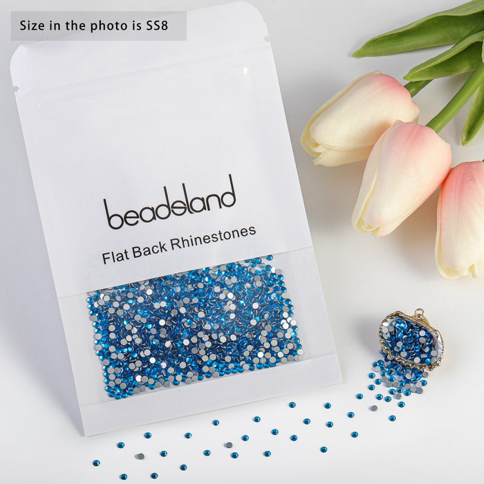 Beadsland Kristall-Strasssteine ​​mit flacher Rückseite, runde Edelsteine ​​für Nagelkunst und Bastelarbeiten, zum Kleben – Capriblau