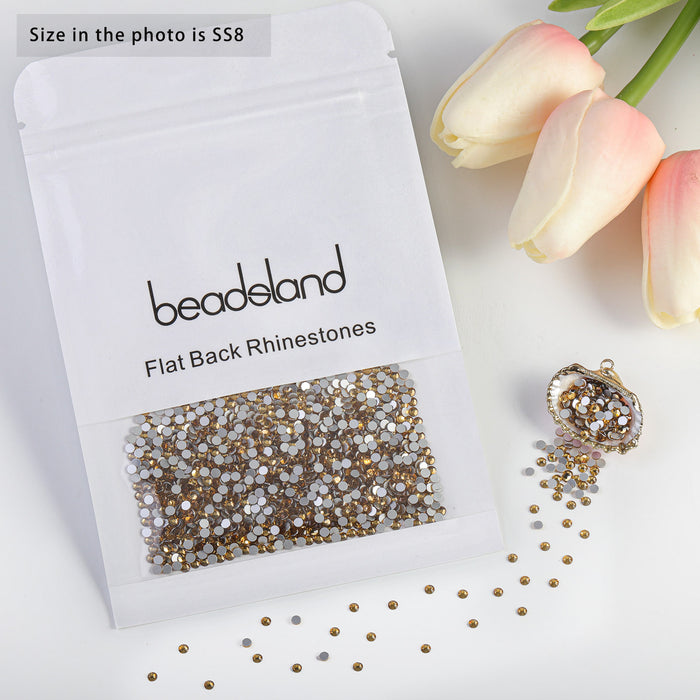 Beadsland - Diamantes de imitación de cristal con parte trasera plana, gemas redondas para decoración de uñas y pegamento para manualidades - Lt.cooradol topacio