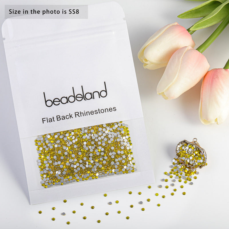 Beadsland Flat Back Crystal Rhinestones Round Gems For Nail Art And Craft Glue Fix - Lemon Yellow