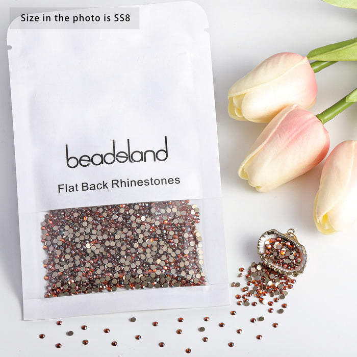 Beadsland Flat Back Crystal Rhinestones Round Gems For Nail Art And Craft Glue Fix - Amber