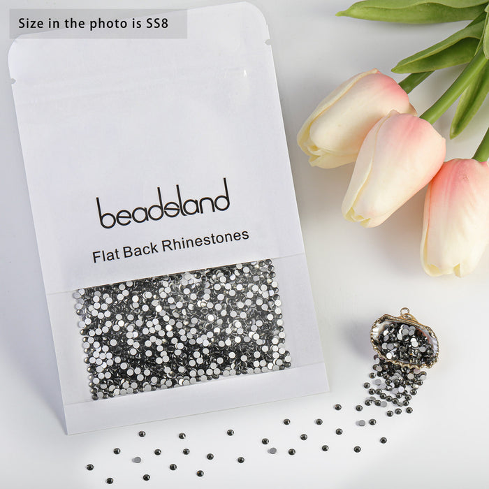 Beadsland Flat Back Crystal Rhinestones Round Gems For Nail Art And Craft Glue Fix - Black Diamond
