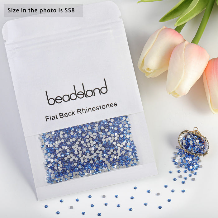 Beadsland Kristall-Strasssteine ​​mit flacher Rückseite, runde Edelsteine ​​für Nagelkunst und Bastelarbeiten, zum Kleben – Hellsaphir