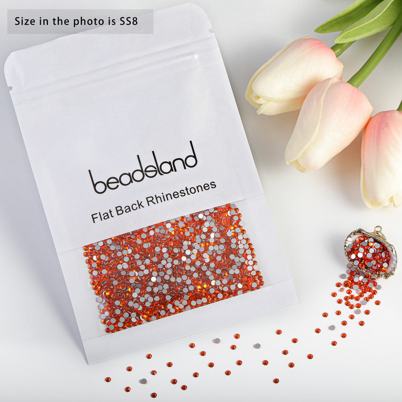 Beadsland Flat Back Crystal Rhinestones Round Gems For Nail Art And Craft Glue Fix - Orange