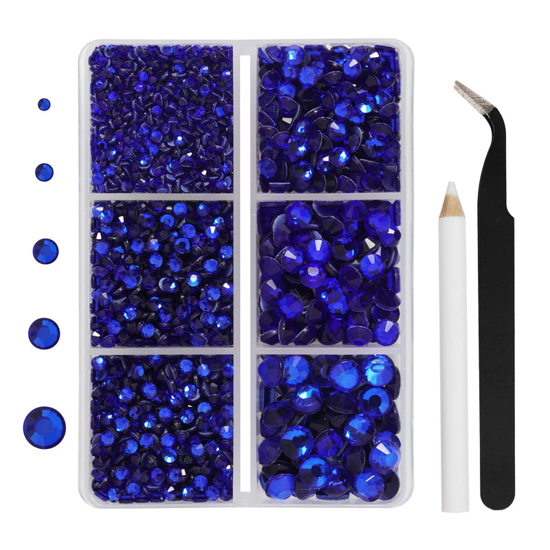 Hotfix Rhinestones 3960pcs, Rhinestone for Clothes, Hot Fix Crystals Rhinestones with Tweezers and Wax Pencil Kit,Mixed 5 Sizes, SS6-SS30, Sapphire