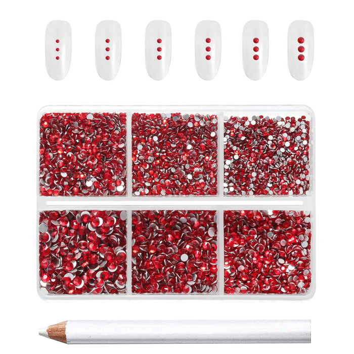 Beadsland 7200pcs Flatback Rhinestones,Nail Gems Round Crystal Rhinestones for Crafts,Mixed 6 Sizes with Wax Pencil Kit, SS3-SS10-Siam