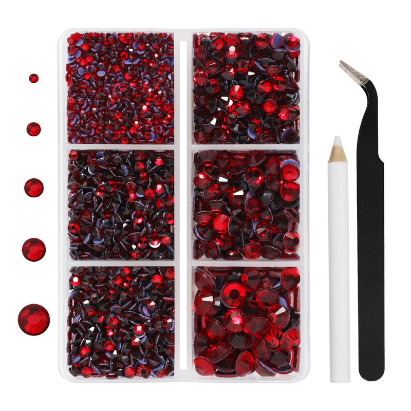 Hotfix Rhinestones 3960pcs, Rhinestone for Clothes, Hot Fix Crystals Rhinestones with Tweezers and Wax Pencil Kit,Mixed 5 Sizes, SS6-SS30, Siam