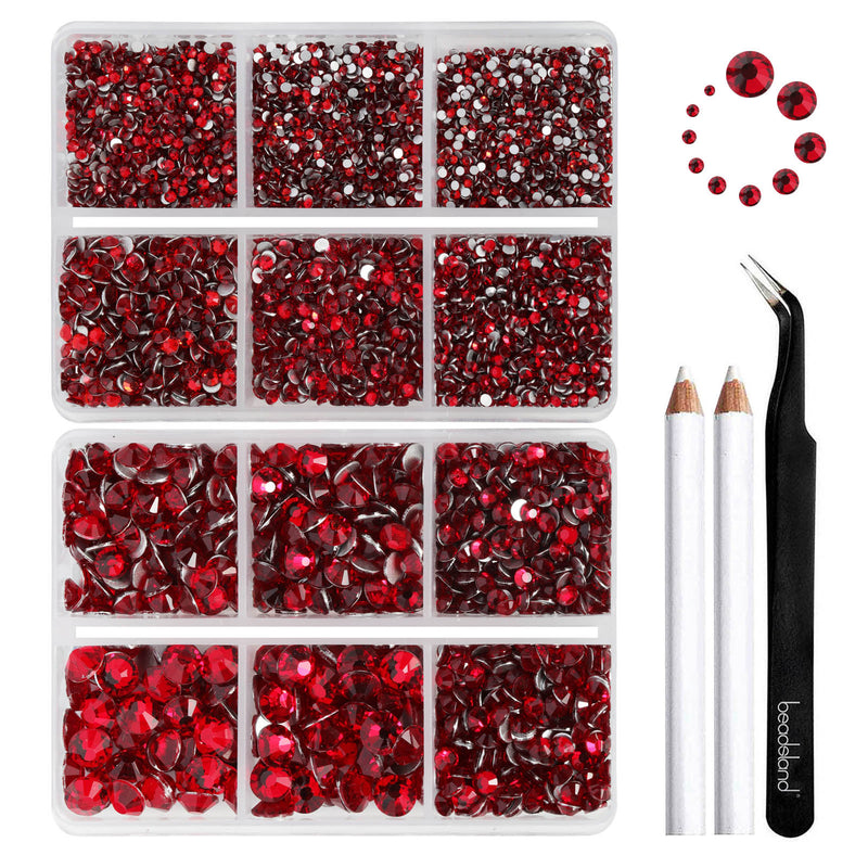 Beadsland 8300PCS Flatback Rhinestones, Nail Gems Round Crystal Rhinestones for Crafts, Mixed 10 Sizes with Wax Pencil and Tweezer Kit, SS3-SS30-Siam