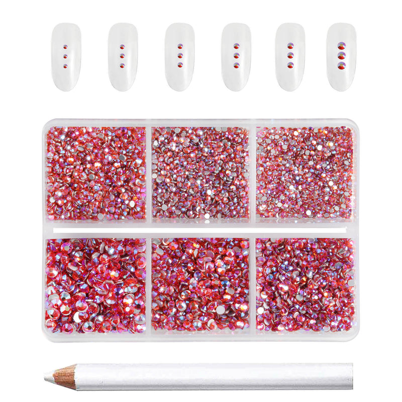 Beadsland 7200pcs Flatback Rhinestones,Nail Gems Round Crystal Rhinestones for Crafts,Mixed 6 Sizes with Wax Pencil Kit, SS3-SS10-Hyacinth AB