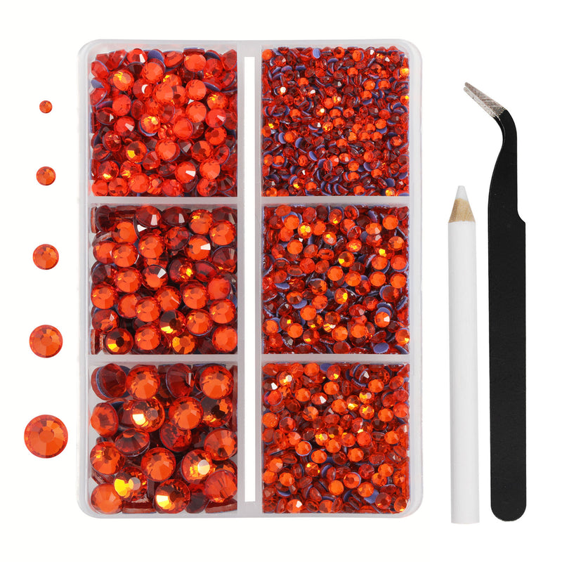 Hotfix Rhinestones 3960pcs, Rhinestone for Clothes, Hot Fix Crystals Rhinestones with Tweezers and Wax Pencil Kit,Mixed 5 Sizes, SS6-SS30, Hyacinth/Orange