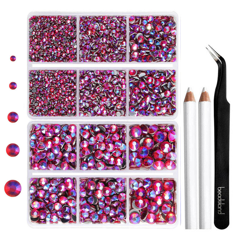 6736pcs Hotfix Rhinestones for Crafts Clothes Mixed 5 Sizes, Hotfix Crystals with Tweezers and Wax Pencil Kit, SS6-SS30- Siam AB