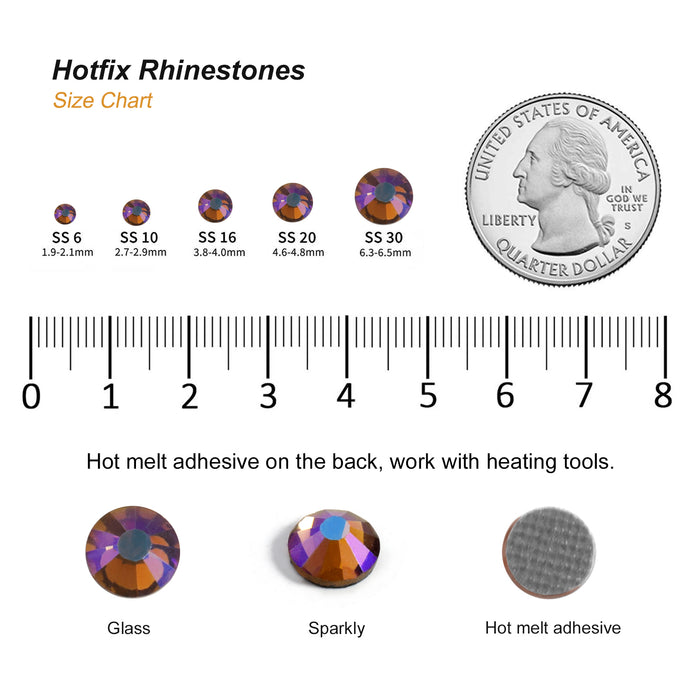 Hotfix Rhinestones Bulk for Crafts Clothes,Hotfix Crystals DIY Decoration, SS6-SS30 - Light Colorado Topaz AB