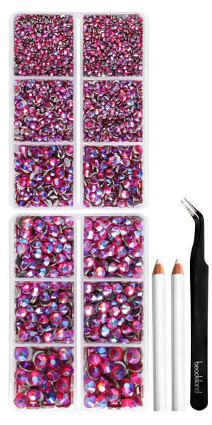 6736pcs Hotfix Rhinestones for Crafts Clothes Mixed 5 Sizes, Hotfix Crystals with Tweezers and Wax Pencil Kit, SS6-SS30- Siam AB