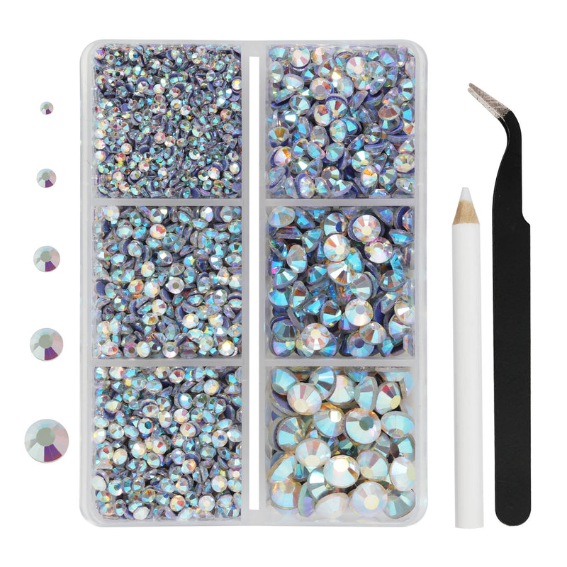 Hotfix Rhinestones 3960pcs, Rhinestone for Clothes, Hot Fix Crystals Rhinestones with Tweezers and Wax Pencil Kit,Mixed 5 Sizes, SS6-SS30, Clear AB