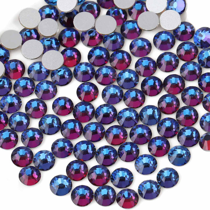 Beadsland - Diamantes de imitación de cristal con parte trasera plana, gemas redondas para decoración de uñas y pegamento para manualidades, color azul volcán