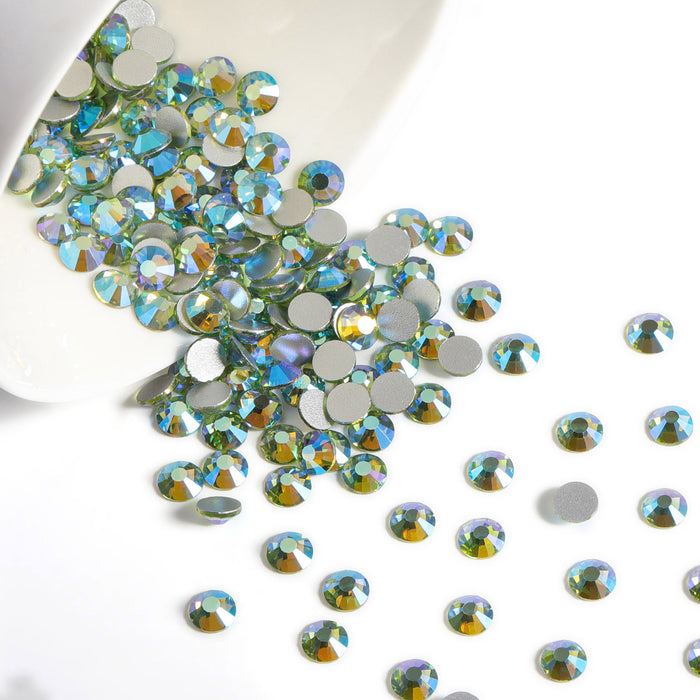 Beadsland Flat Back Crystal Rhinestones Round Gems For Nail Art And Craft Glue Fix- Peridot AB