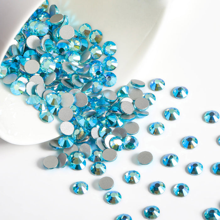 Beadsland Flat Back Crystal Rhinestones Round Gems For Nail Art And Craft Glue Fix - Aquamarine AB