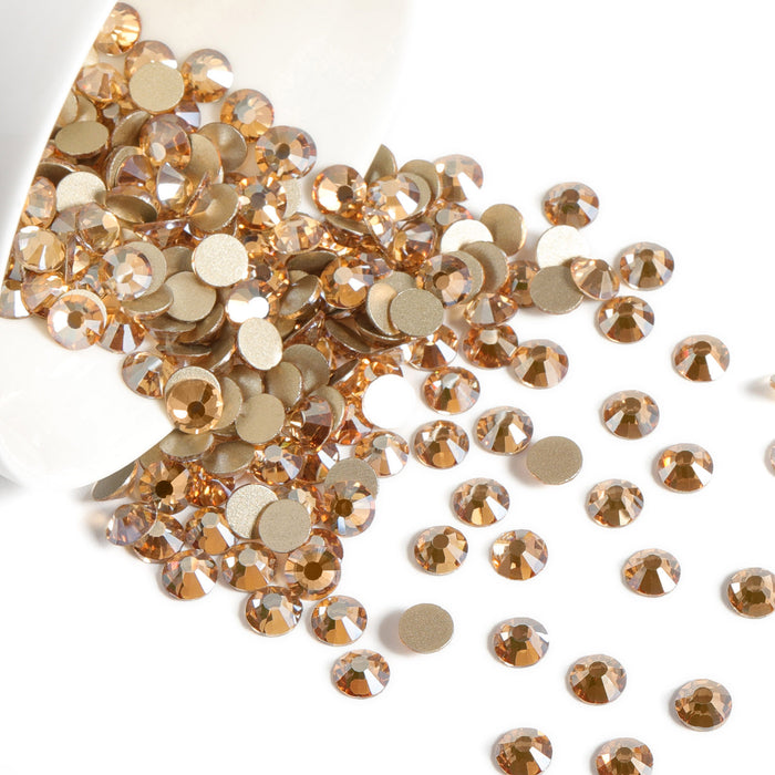 Beadsland - Diamantes de imitación de cristal con parte trasera plana, gemas redondas para decoración de uñas y pegamento para manualidades, sombra dorada