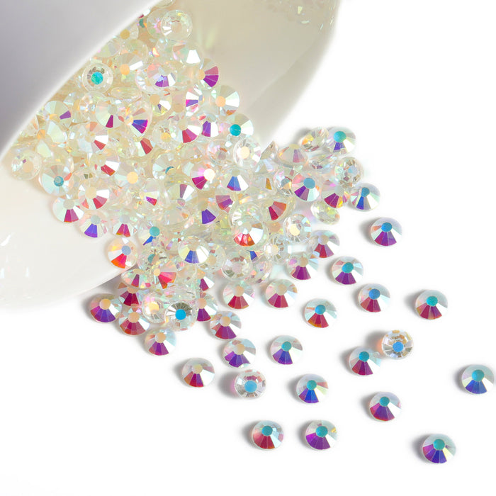 Beadsland Flat Back Crystal Rhinestones Round Gems For Nail Art And Craft Glue Fix- Transparent AB
