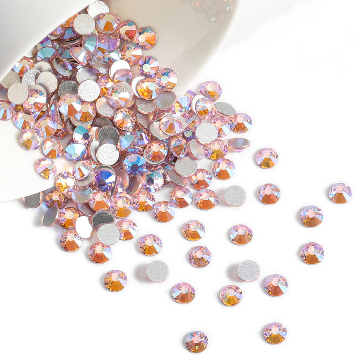 Beadsland Flat Back Crystal Rhinestones Gemas redondas para Nail Art y Craft Glue Fix - Light Pink AB