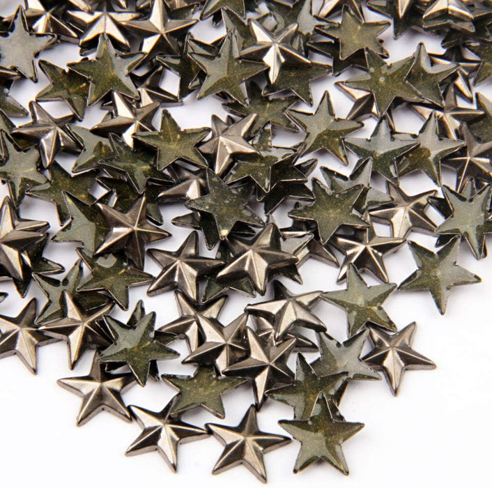 Beadsland Hotfix Iron On, Flat Back Stars Studs - 1/4" Flatback Glue on Studs 300pcs (Gold, 12x12mm)