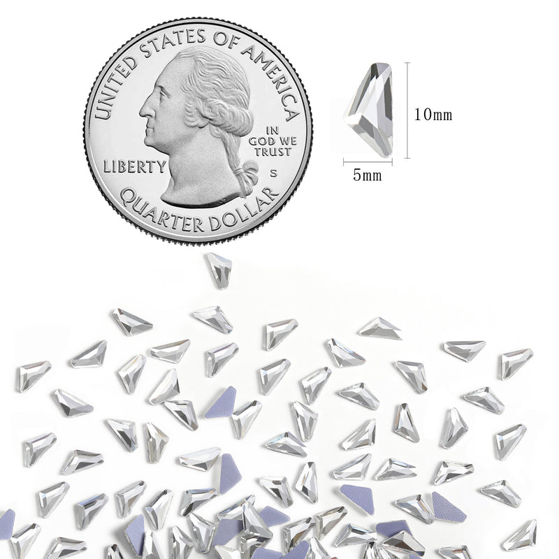 Beadsland 144pcs Hotfix Triangle Rhinestones, Flat Back Triangle Shaped Rhinestones, Glass Flatback Crystal Shaped Gems, 5ⅹ10mm