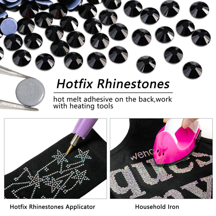 Beadsland Hotfix Rhinestones Bulk, 14400pcs Hot Fix Rhinestones para manualidades Ropa DIY Decoración, SS10-SS30-Black